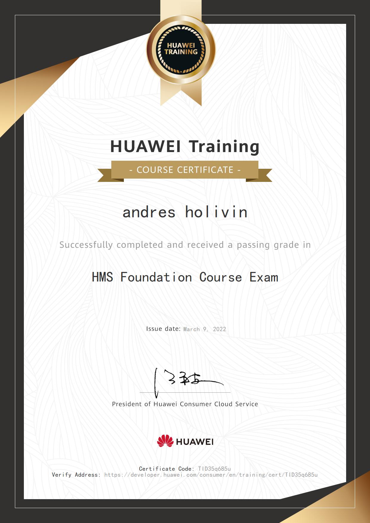 Huawei Certificate