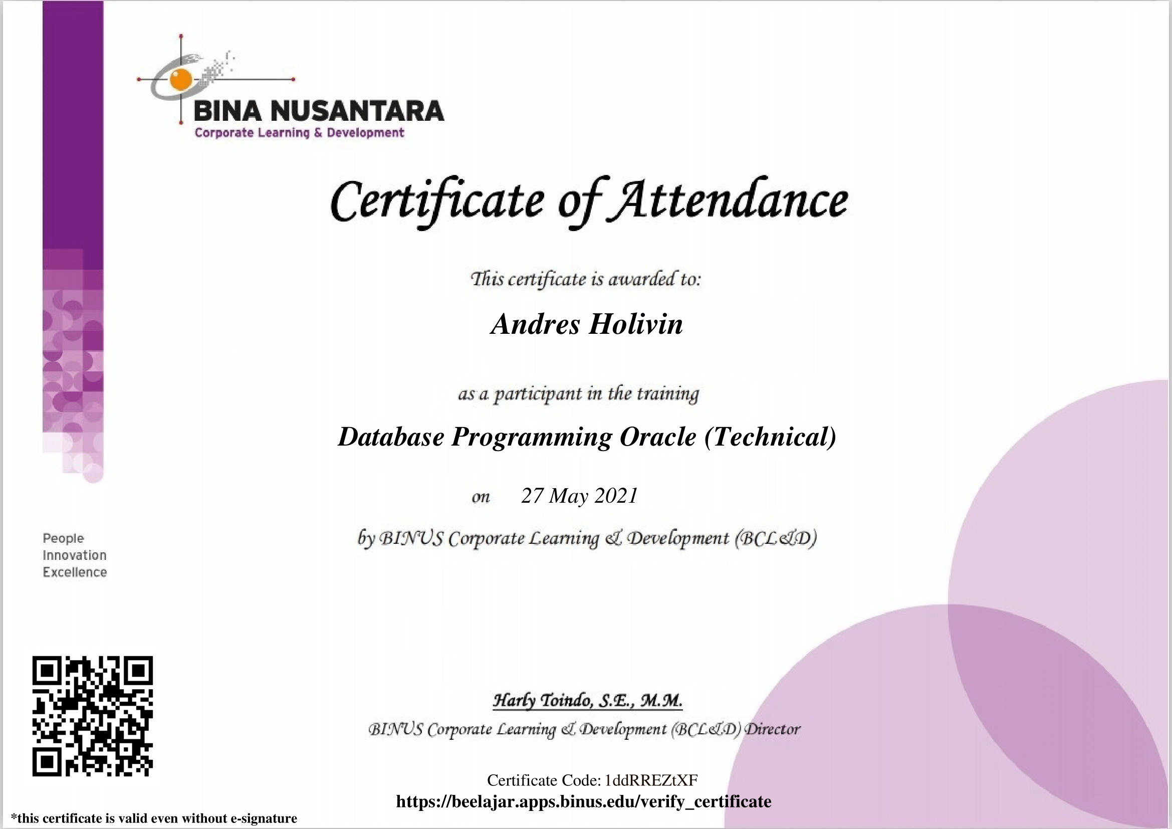 Oracle Certificate